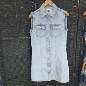 Zara Light Blue Denim Sleeveless Jean Dress Womens Medium 100% Cotton